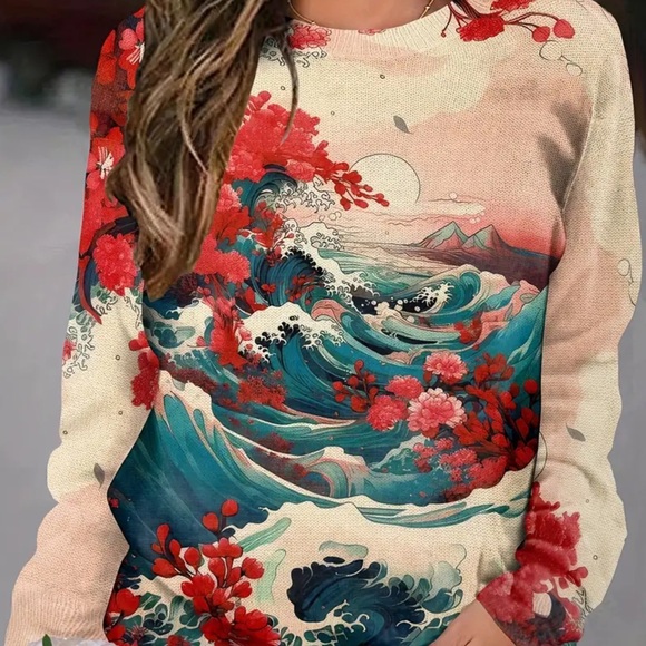 Sweaters - Wave and Cherry Blossom sweater